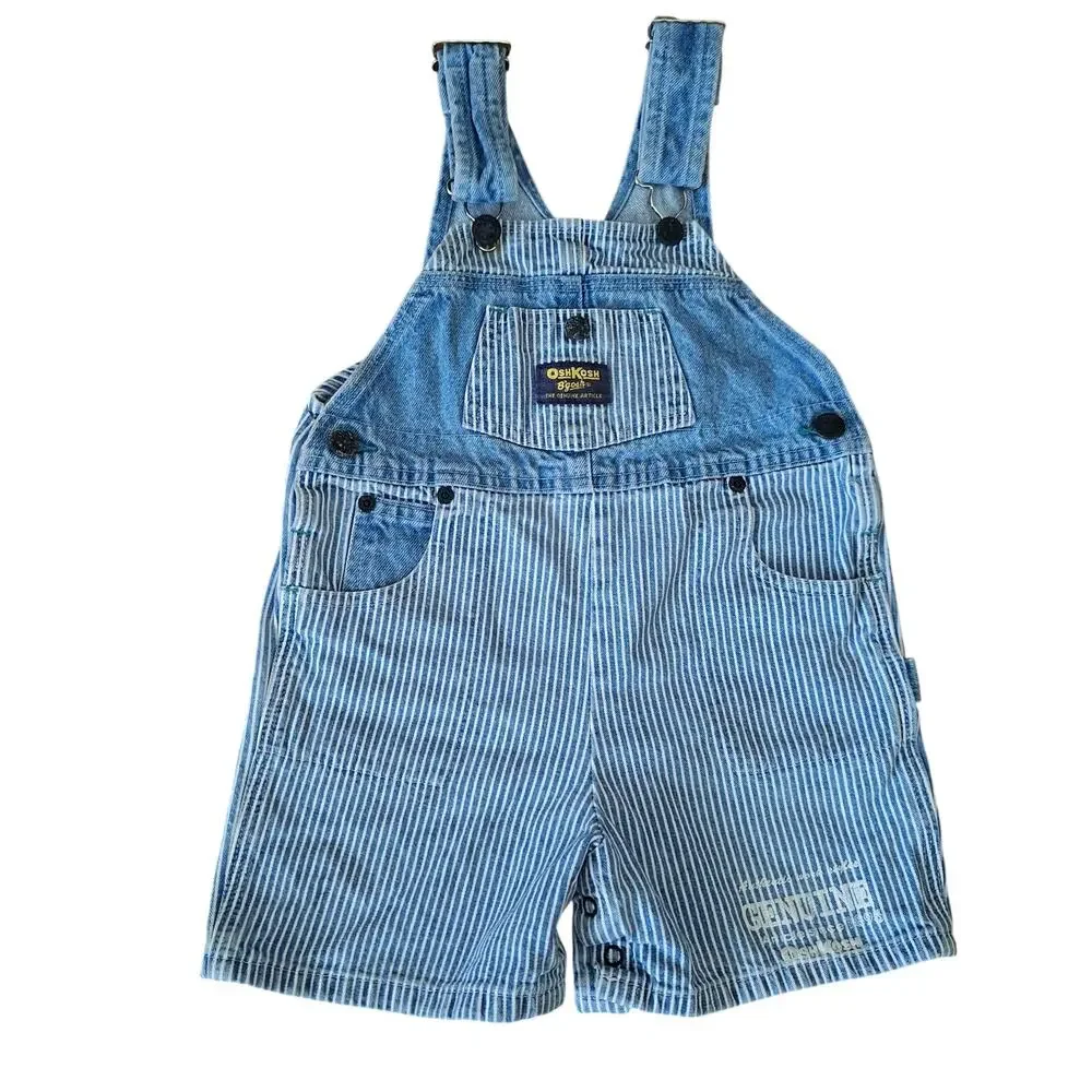 VTG OshKosh B'Gosh Hickory Stripe Colorblock Shortalls Y2K 1990s Toddler EUC 3T